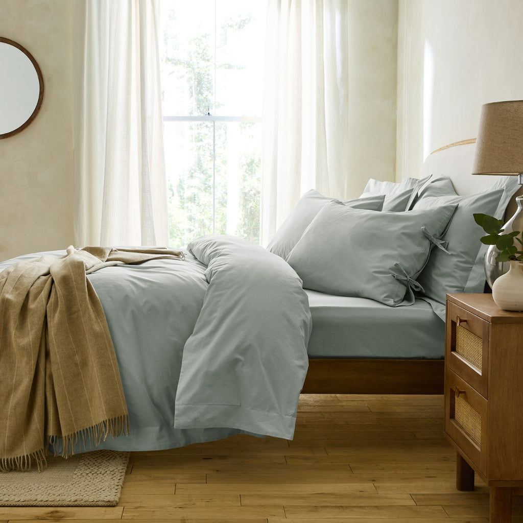 Mineral Blue 300 Thread Count Edged Duvet Cover with Tie Hem