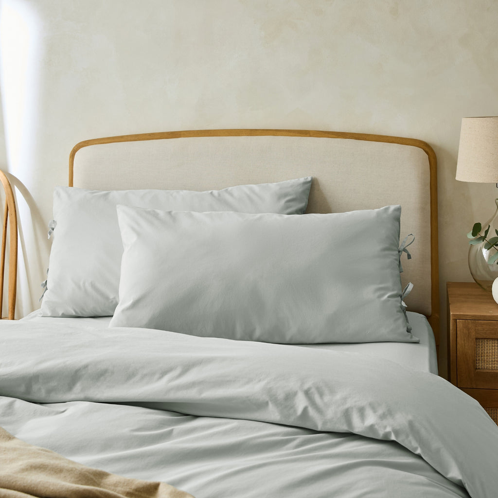 Mineral Blue 300 Thread Count Superking Pillowcase Pair with Tie Hem