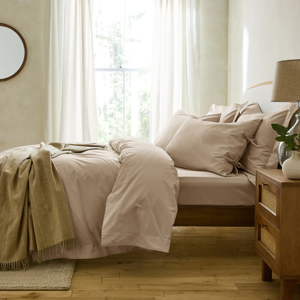 Stone 300 Thread Count Edged Duvet Cover with Tie Hem