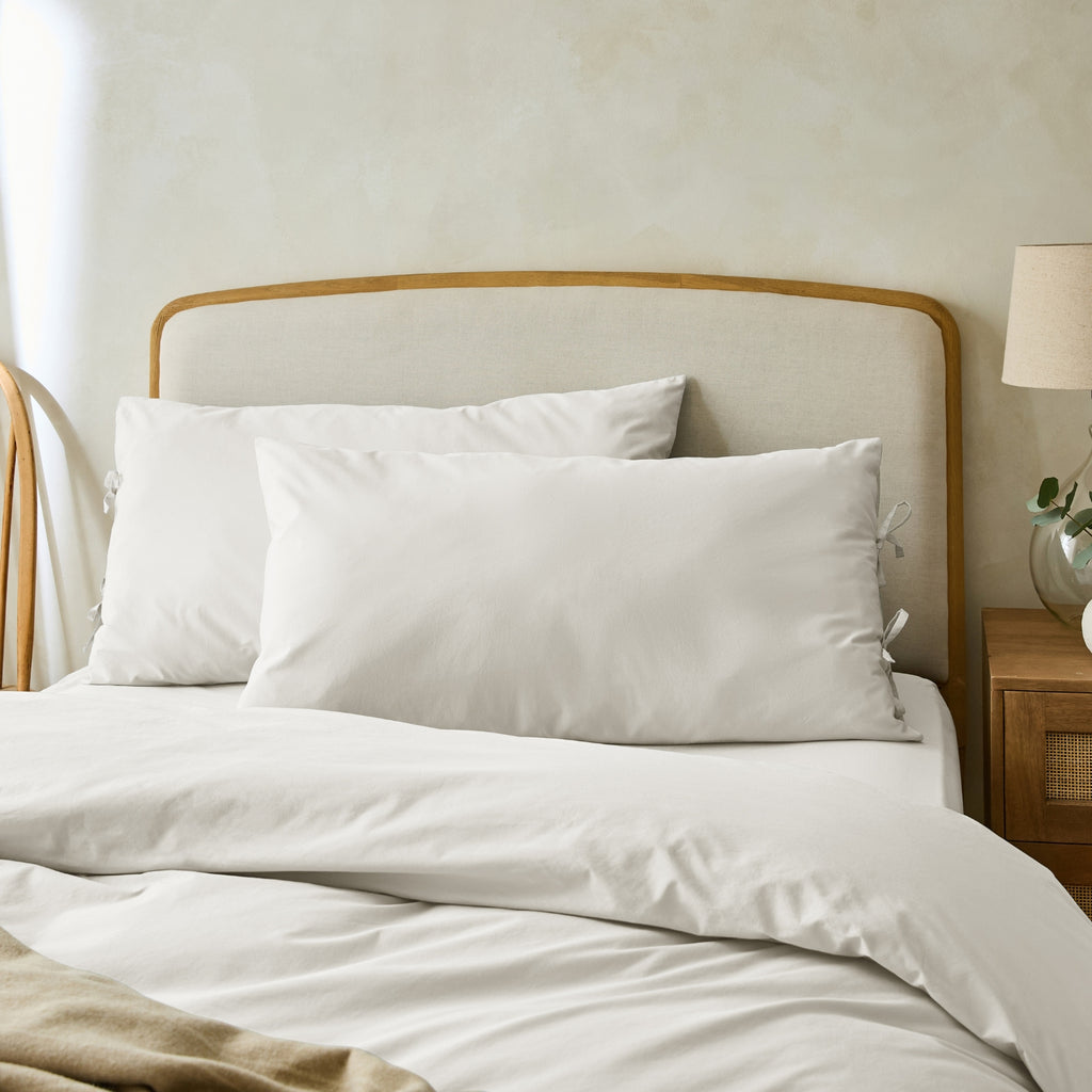 White 300 Thread Count Superking Pillowcase Pair with Tie Hem