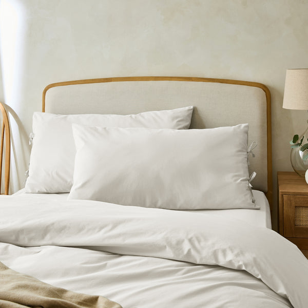 White 300 Thread Count Superking Pillowcase Pair with Tie Hem