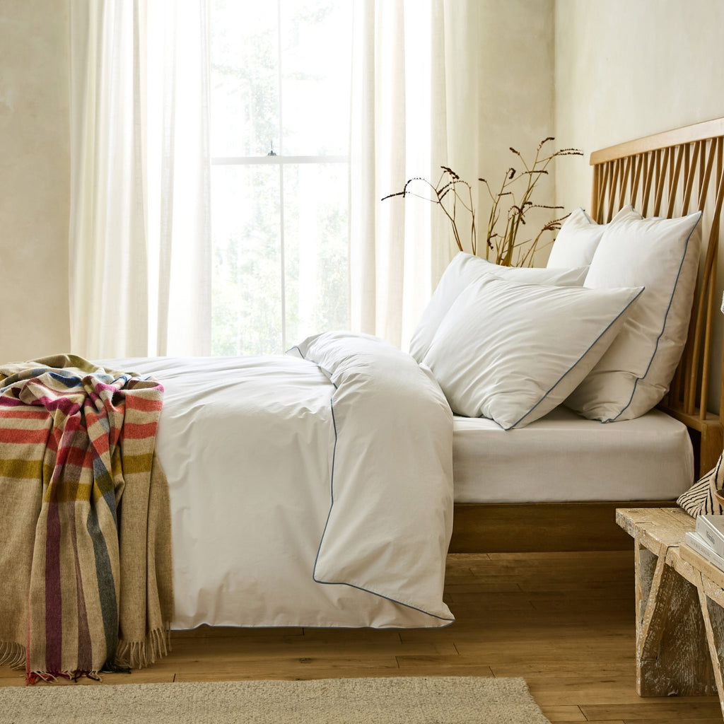 White 400 Thread Count Piped Edge Duvet Cover with Grey Trim