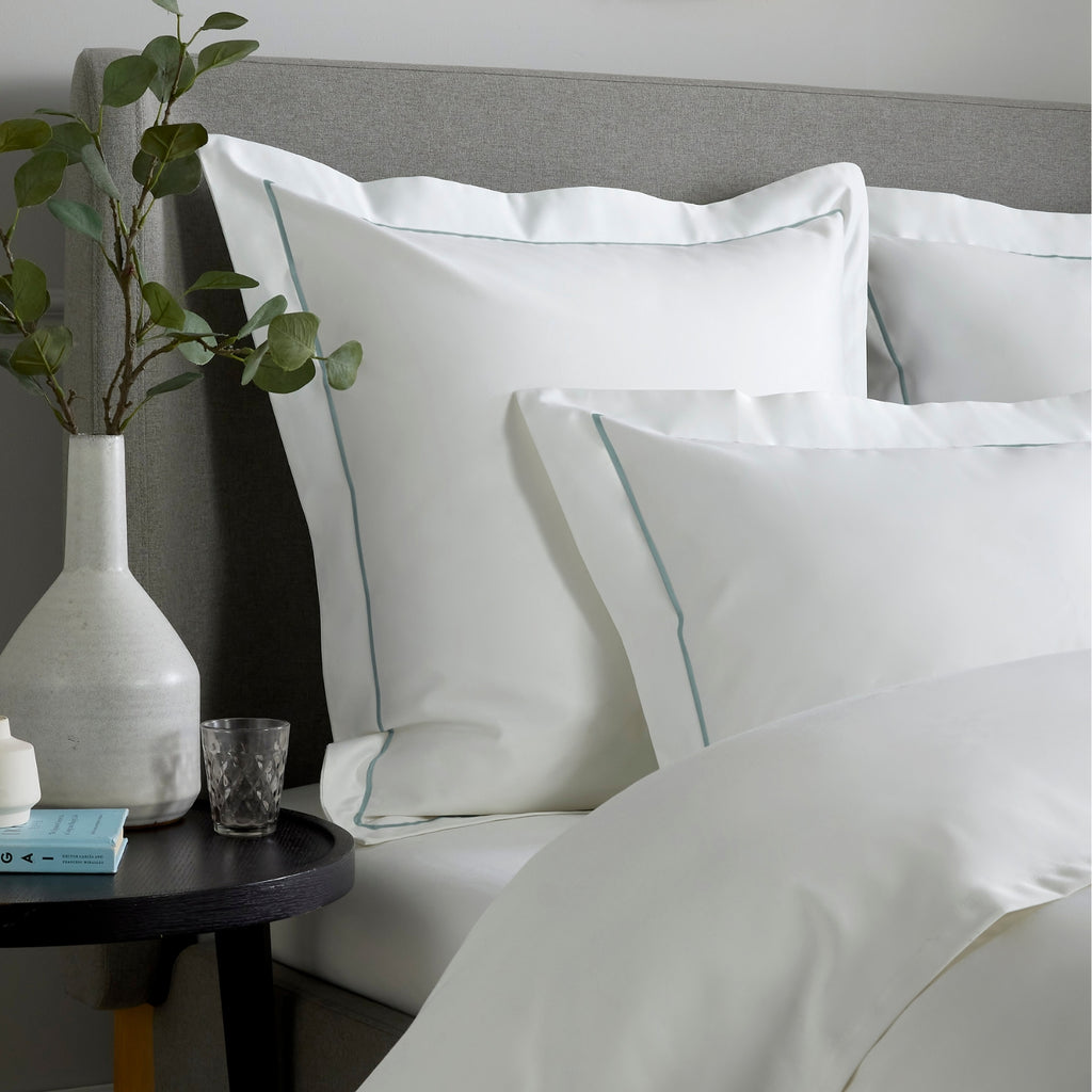 White 800 Thread Count Square Pillowcase with Duck Egg Single Row Cord Embroidery x1