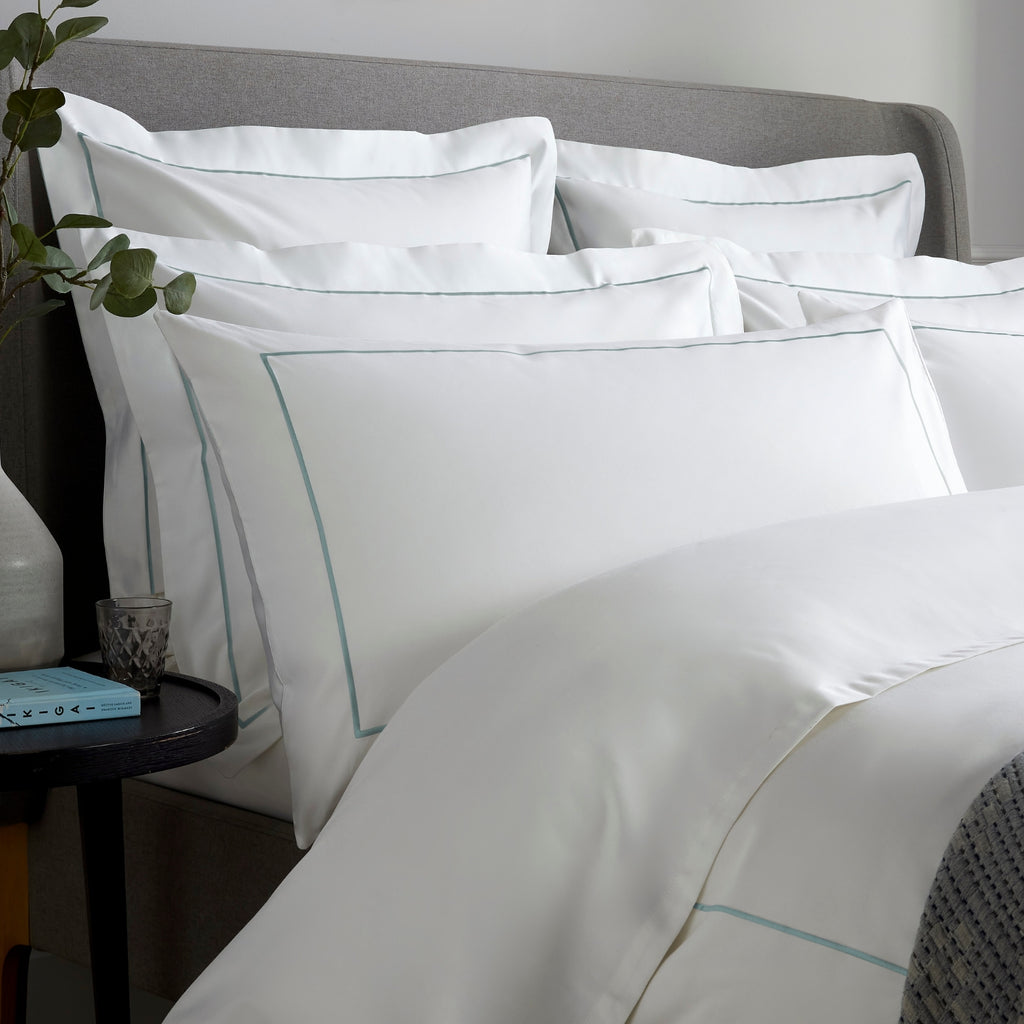 White 800 Thread Count Superking Pillowcase with Duck Egg Single Row Cord Embroidery x1