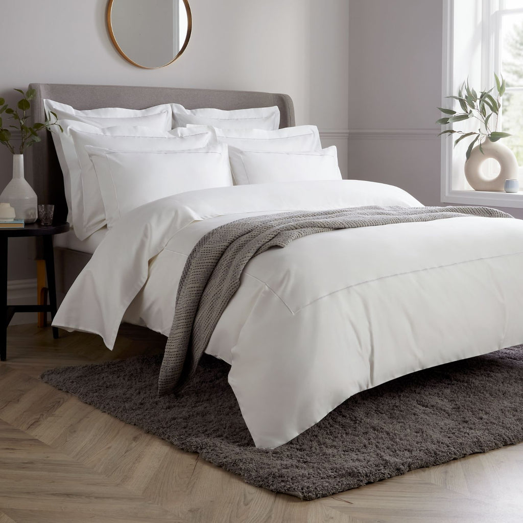 White 800 Thread Count Duvet Cover with White Single Row Cord Embroidery