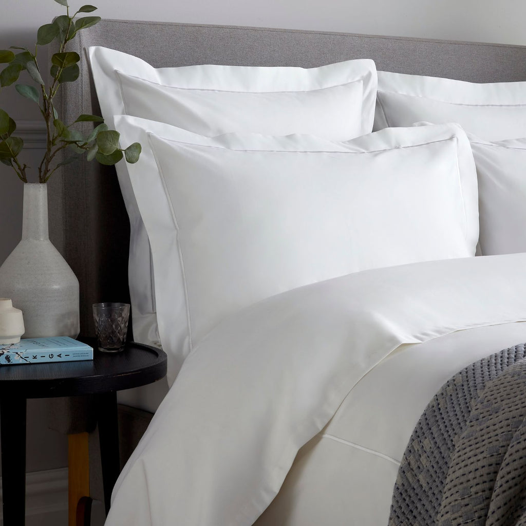 White 800 Thread Count Oxford Pillowcase Pair with White Single Row Cord Embroidery