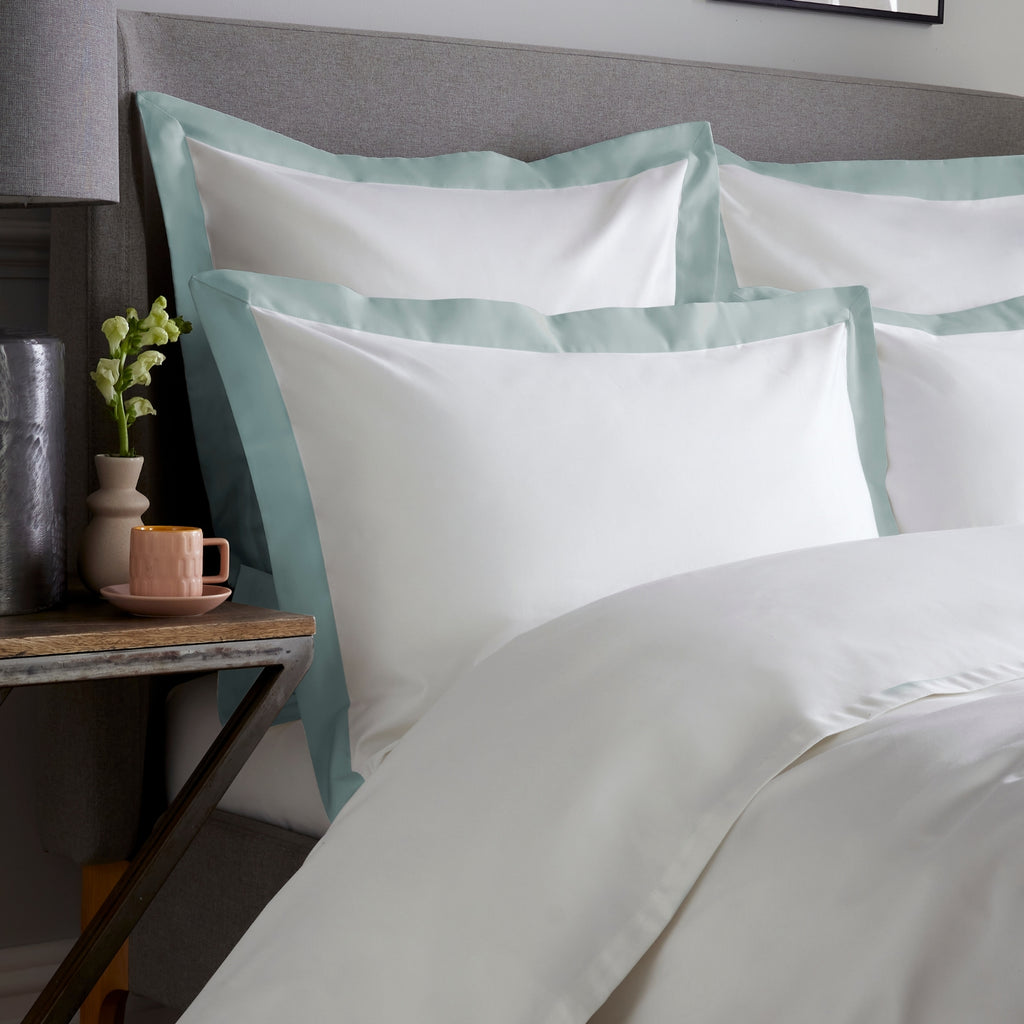 White 800 Thread Count Oxford Pillowcase Pair with Duck Egg Wide Border