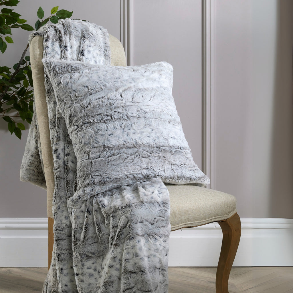 Grey Snow Leopard Faux Fur Throw