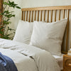 White Linen Cotton Blend Square Pillowcase Pair with Charcoal Grey Pinstripe