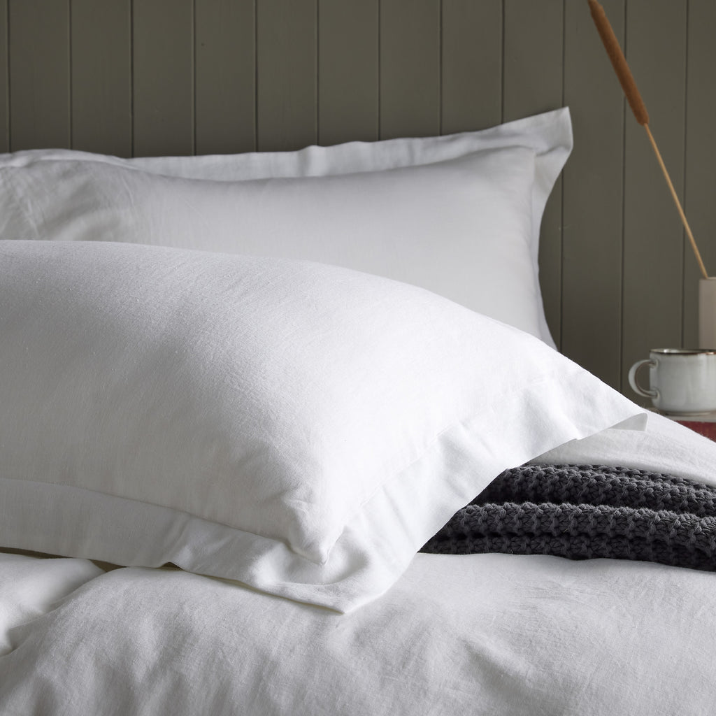 White Linen Viscose Blend Oxford Pillowcase Pair