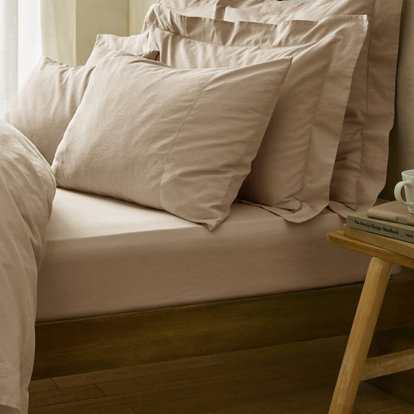 Stone Linen Cotton Blend Deep Fitted Sheet