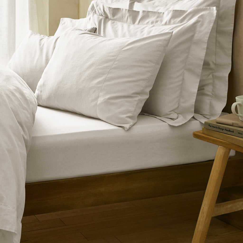 White Linen Cotton Blend Deep Fitted Sheet