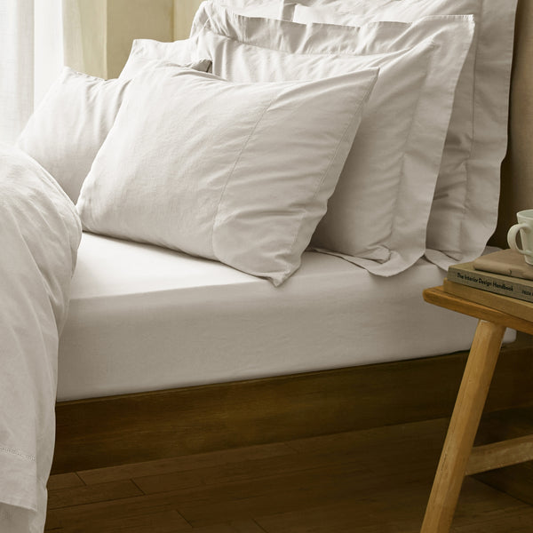 White Linen Cotton Blend Deep Fitted Sheet