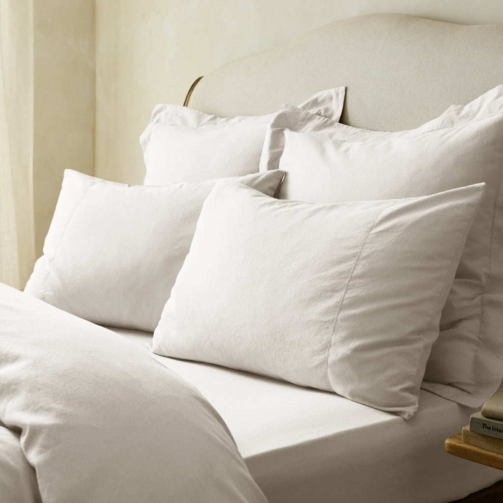 White Linen Cotton Blend Standard Pillowcase Pair