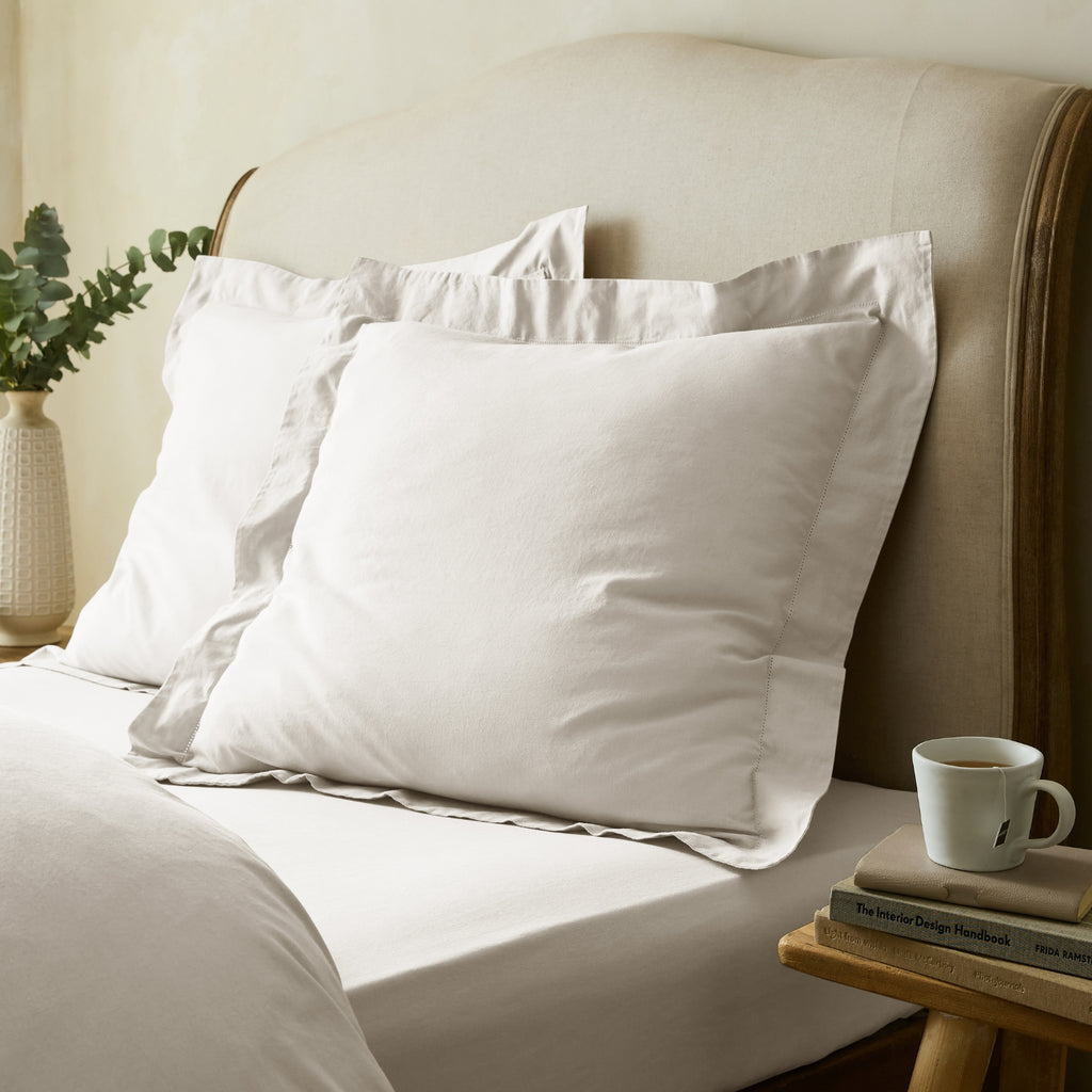 White Linen Cotton Blend Square Pillowcase Pair
