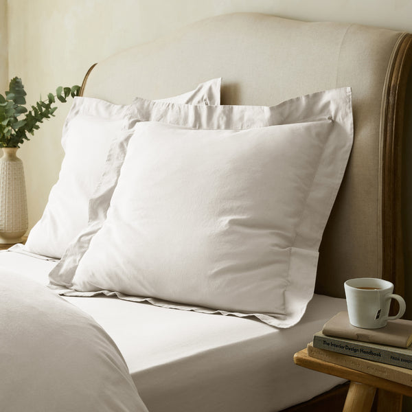 White Linen Cotton Blend Square Pillowcase Pair