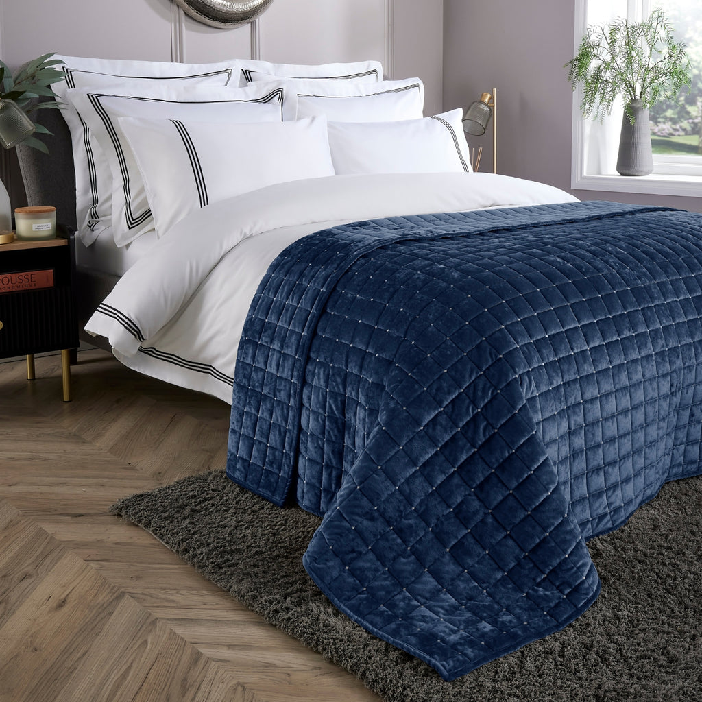 Navy Blue Quilted Velvet Double Sided Throw