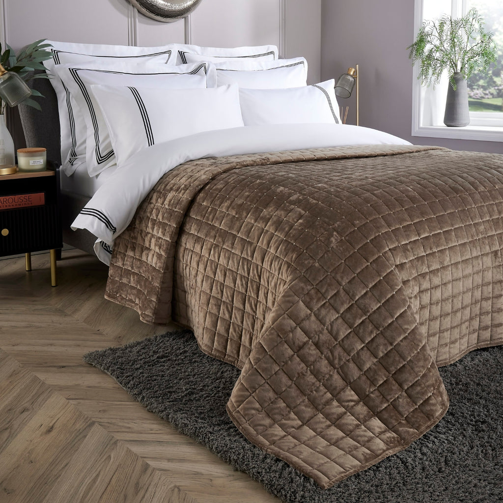 Taupe Quilted Velvet Double Sided Bedspread