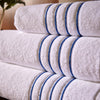 White Classically Elegant Towel with Navy Four Row Cord
