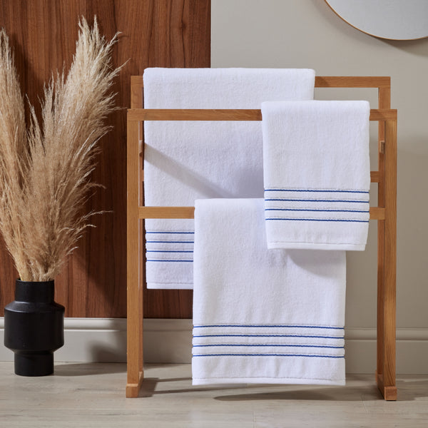 Four Row Cord Classically Elegant Towel White Navy Bed Bath Emporium Bed and Bath Emporium