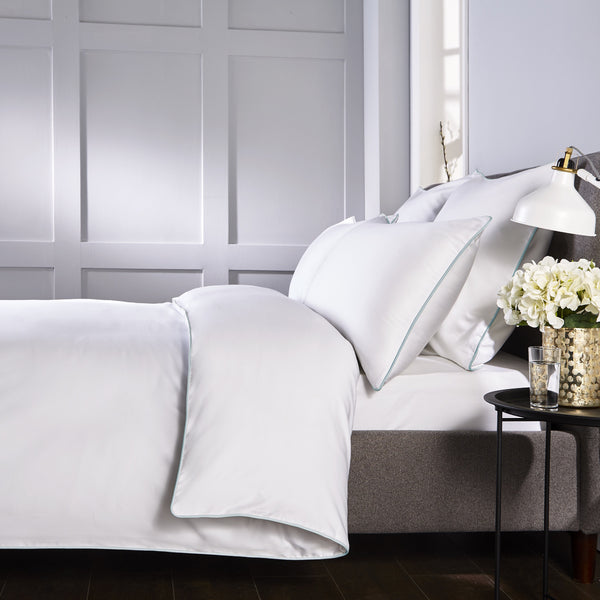 White 400 Thread Count Piped Edge Duvet Set with Duck Egg Trim