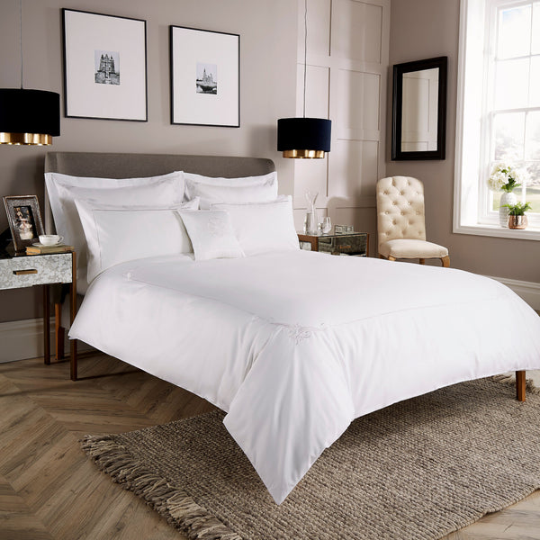 600 Thread Count Embroidered Duvet Cover With Motif Corner - King