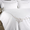 White 600 Thread Count Embroidered Duvet Cover with Grey Motif Corner