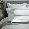 White 800 Thread Count Oxford Pillowcase Pair with Flax Single Row Cord Embroidery