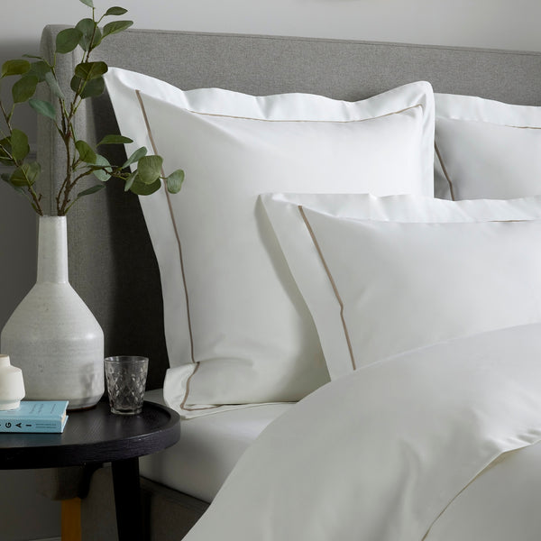White 800 Thread Count Square Pillowcase with Flax Single Row Cord Embroidery x1