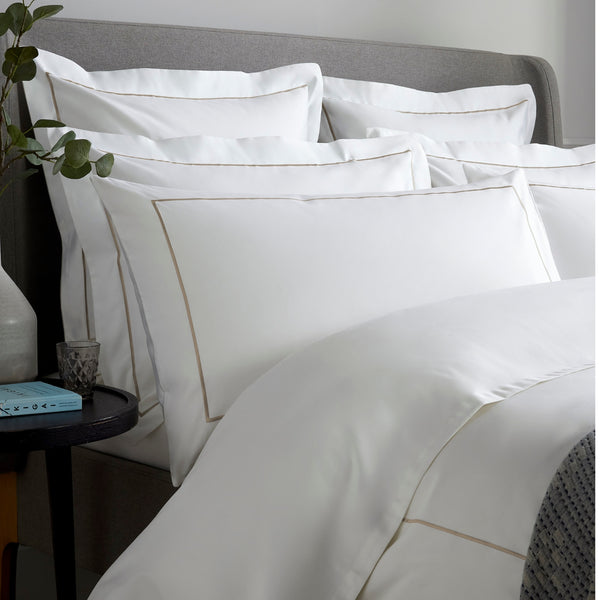 White 800 Thread Count Superking Pillowcase with Flax Single Row Cord Embroidery x1