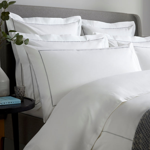 White 800 Thread Count Superking Pillowcase with Ice Grey Single Row Cord Embroidery x1