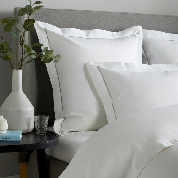 White 800 Thread Count Square Pillowcase with Ice Grey Single Row Cord Embroidery x1
