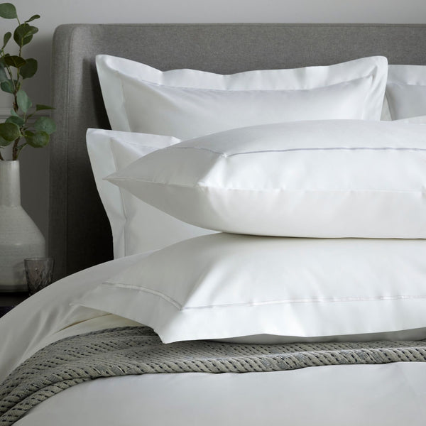 White 800 Thread Count Standard Pillowcase Pair with White Single Row Cord Embroidery