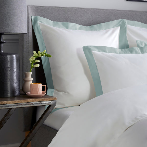 White 800 Thread Count Square Pillowcase with Duck Egg Wide Border x1