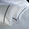 White Austell 800 Thread Count Standard Pillowcase Pair with Navy Double Cord Embroidery