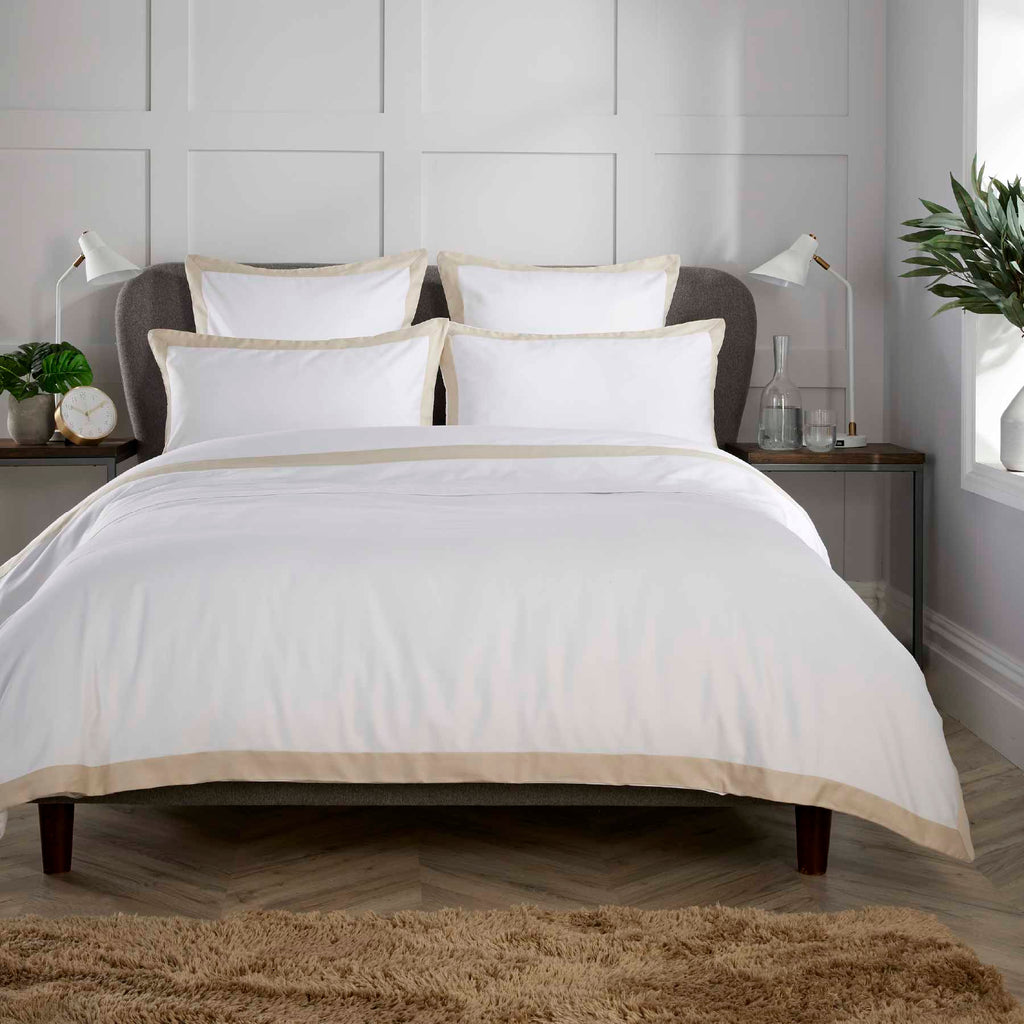 White 400 Thread Count Duvet Set with Stone Banded Edge