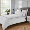White 400 Thread Count Duvet Set with Navy Triple Row Cord Embroidery