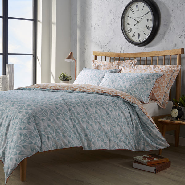 Teal & Orange Home Modern Design Hive Patterned Duvet Set with Contrast Piping