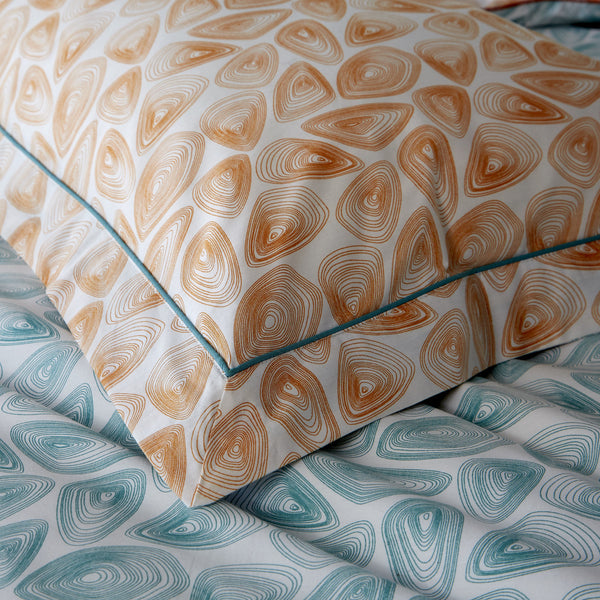 Teal & Orange Home Modern Design Hive Patterned Oxford Pillowcase with Contrast Piping x1