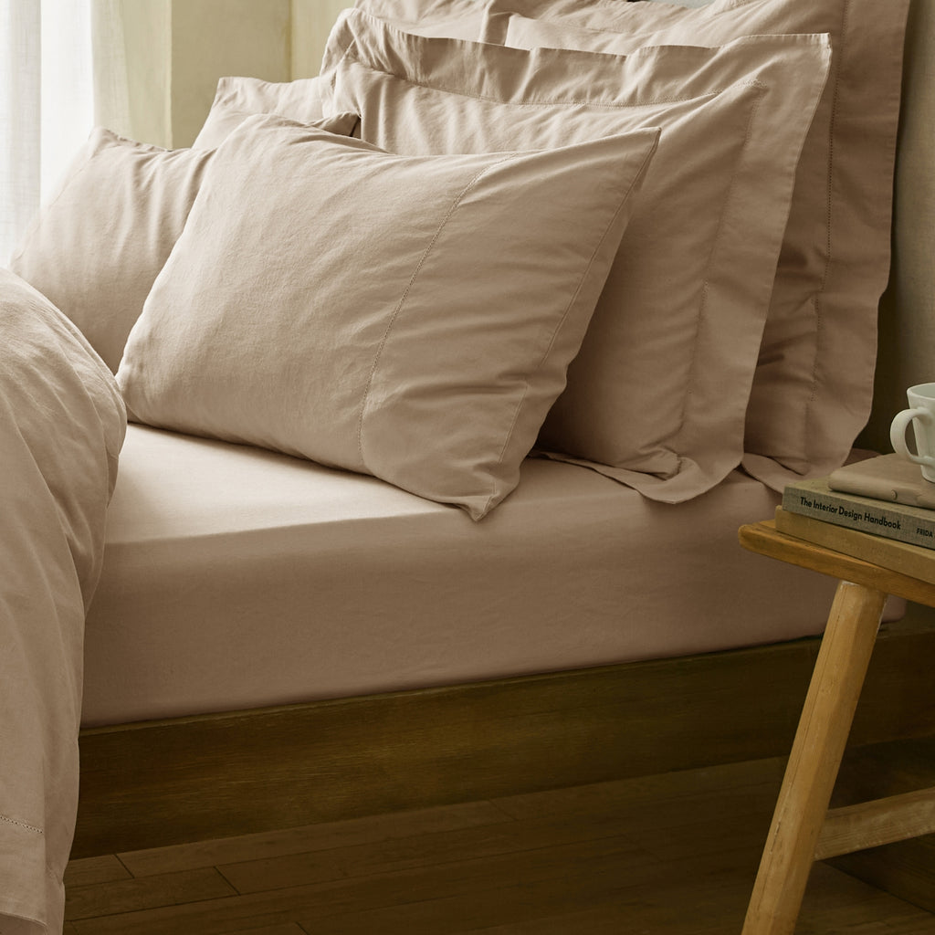 Stone Linen Cotton Blend Deep Fitted Sheet
