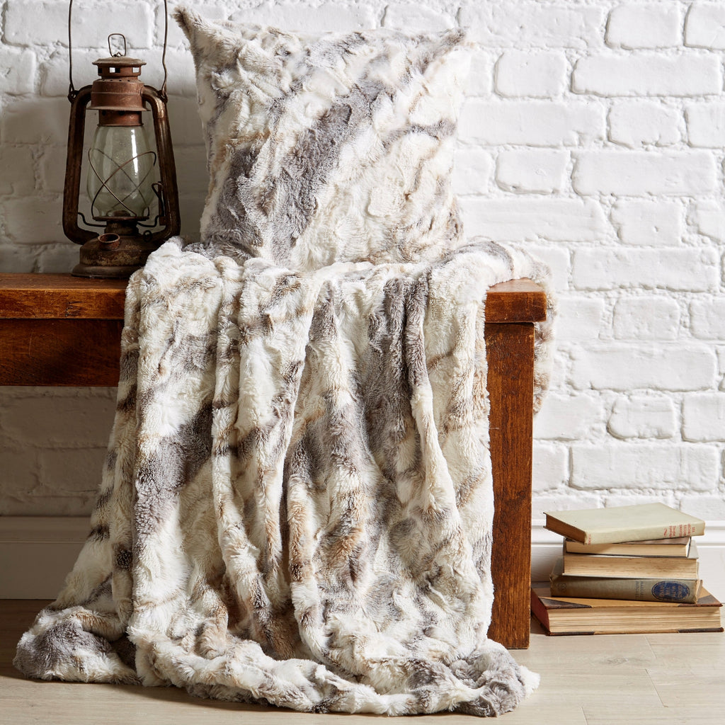 Natural Marble Faux Fur Throw