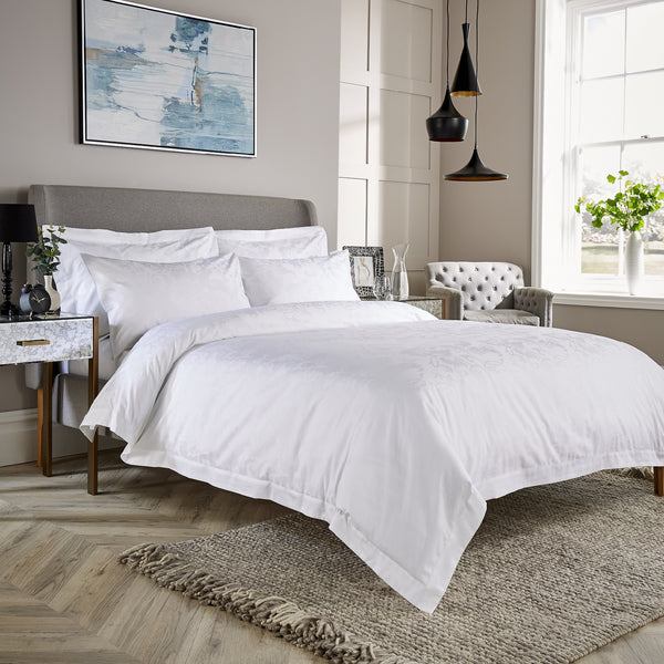 White 300 Thread Count Rococo Jacquard Duvet Cover