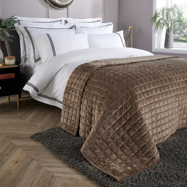 Taupe Quilted Velvet Double Sided Throw