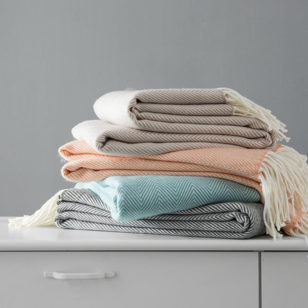 Peach Pink Woven Herringbone Patterned Throw | Bed & Bath Emporium ...