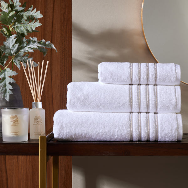 White Classically Elegant Towel with Grey Four Row Cord