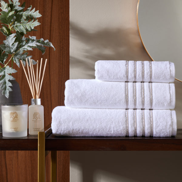 Four Row Cord Classically Elegant Towel - White/Grey