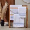 White Classically Elegant Towel with Navy Four Row Cord