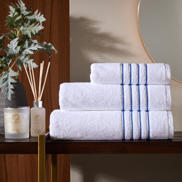 Four Row Cord Classically Elegant Towel - White/Navy