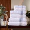 White Classically Elegant Towel with Navy Four Row Cord